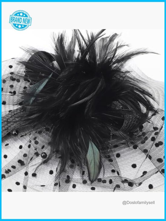 Vintage Feather Fascinator with Headband and Clip, Polka Dot Veil